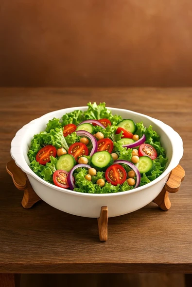 Sezka Life Ahşap Altlıklı Oval Servis Tabağı,Salata Kasesi Sunumluk Tabak Fırın Kabı ürün görseli 1