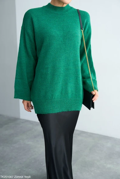 Yüksek Yaka Oversize Triko Kazak - Resim 2