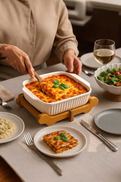 Sezka Life Ahşap Altlıklı Kare Servis Tabağı,Salata Kasesi Sunumluk Tabak Fırın Kabı ürün görseli 1