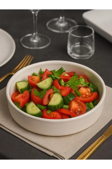 Akkoyunlu home Yuvarlak Kase Salata Kasesi,Seramik Sunum Servis Kasesi 20,5cm ürün görseli 1