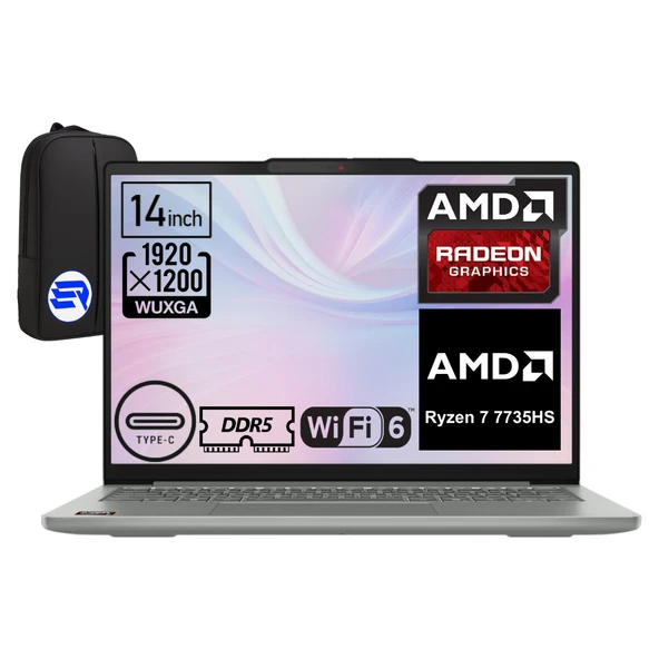 Lenovo Ideapad Slim 5 14ARP10 Ryzen 7 7735HS 16GB 1tb SSD Radeon 680M 14" Wuxga WIN11 Pro 83HT000QTREP3 + Elektropasaj Çanta ürün görseli 1
