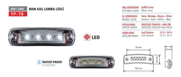 TEPE LAMBASI (LEDLİ) (BEYAZ)12V-24V MAN MERCEDES 2517 2521 AXOR TRAVEGO ürün görseli 1
