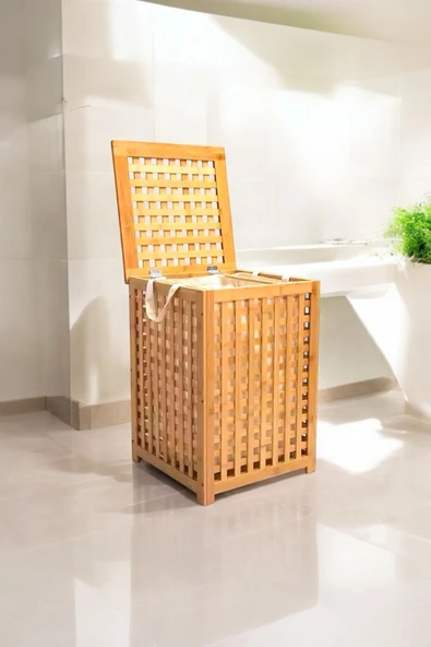 Akkoyunlu home Bambu Kirli Çamaşır Sepeti Oyuncak Sepeti Naturel Banyo Kirli Çamaşır Sepeti 58x40cm ürün görseli 1