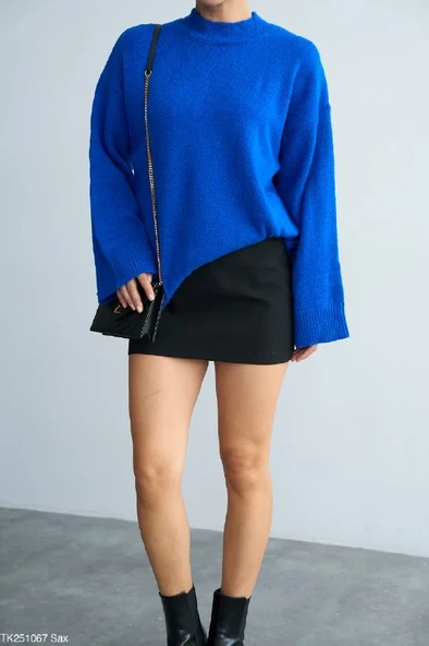 Yüksek Yaka Oversize Triko Kazak - Resim 10