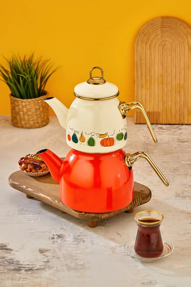 Akkoyunlu home Emaye Çaydanlık Seti Kabak Serisi Emaye Çaydanlık Takımı Krem ürün görseli 1