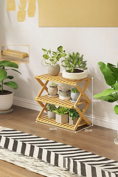 Sezka Life Bambu 3 Katlı Katlanabilir Düzenleyici Raf Çiçek Saksı Düzenleyici Çok Amaçlı Raf ürün görseli 1