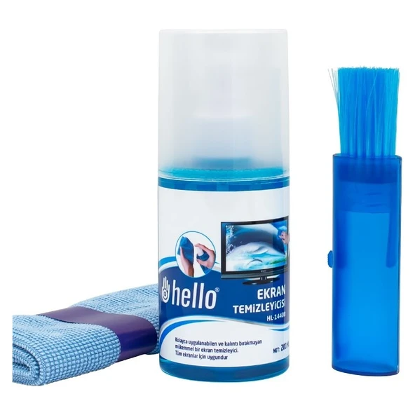 Hello HL-14408 Sprey + Fiber Bez + Fırça 200ML LCD Ekran Temizleme Seti ürün görseli 1