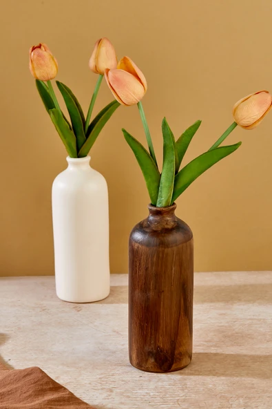Akkoyunlu home Testi Dekoratif Pinterest Vazo Seramik Şık Dekorasyon Çiçeklik Vazo(Beyaz-Kahve18cm) ürün görseli 1