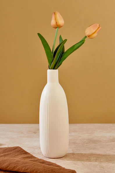 Akkoyunlu home Çizgili Dekoratif Pinterest Vazo Seramik Şık Dekorasyon Vazo (Beyaz) 25 cm ürün görseli 1