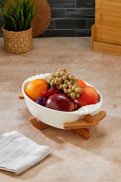 Akkoyunlu home Ahşap Altlıklı Kase Oval Servis Tabağı,Salata Kasesi Sunumluk Tabak Fırın Kabı ürün görseli 1