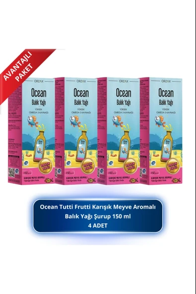 Ocean Tutti Frutti Karışık Meyve Aromalı Balık Yağı Şurup 150 ml 4 Adet ürün görseli 1