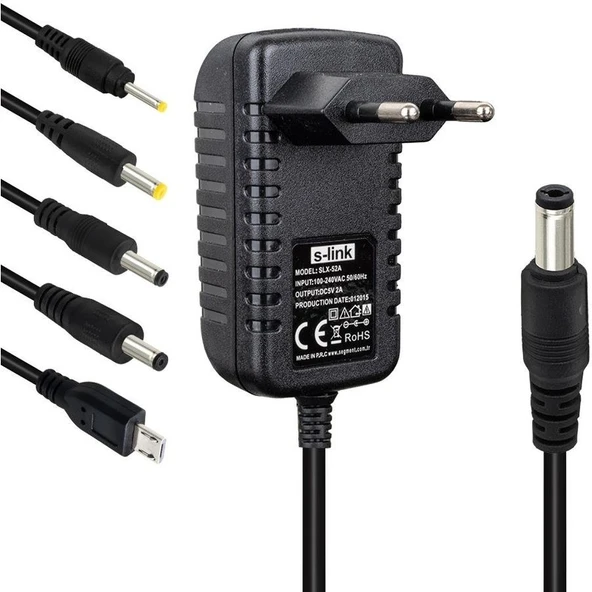 S-Link SLX-52A 5-9-12 Volt - 2 Amper Çok Uçlu Telefon Tablet PC Akü Akıllı Şarj Adaptörü ürün görseli 1