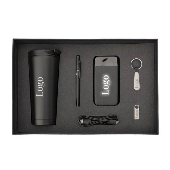 Vip Siyah Hediye Seti / Termos, Kalem, Powerbank, Anahtarlık ve Usb Bellek ürün görseli 1