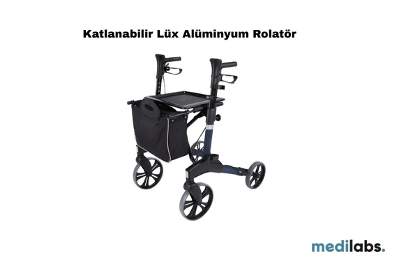 Medilabs Katlanır Tekerlekli Yürüteç Engelli Yaşlı İçin Oturaklı Çantalı Katlanabilir Rollatör ürün görseli 1