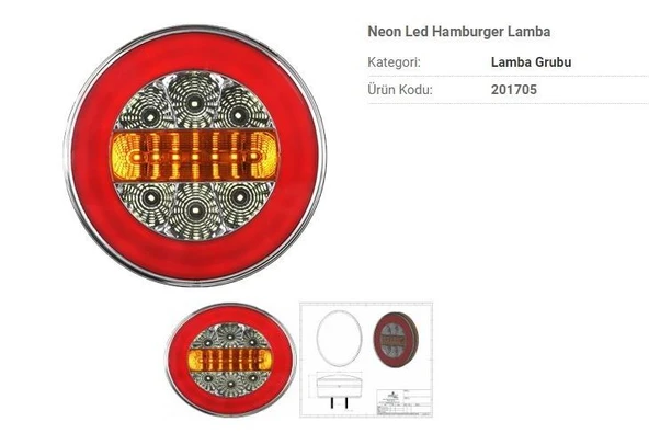 12V NEON LED HAMBURGER STOP LAMBASI 4 FONKSİYONLU ( Stop , Park, Geri, Sinyal ) ürün görseli 1
