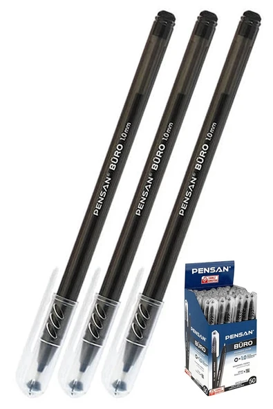 Siyah Tükenmez Kalem 1.0mm 3 Adet Pensan Büro Tipi Ballpoint Büro Plastik Kapaklı Tükenmez Kalem ürün görseli 1
