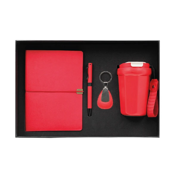 VIP Kırmızı Dörtlü Hediye Set / Defter, Kalem, Anahtarlık ve Termos ürün görseli 1