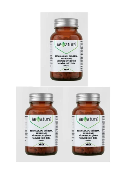 VeNatura Beta Glukan, Ekinezya, Kuşburnu, Vitamin C, Çinko 30 Kapsül 3 Adet ürün görseli 1