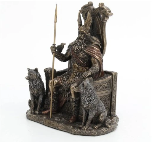 Veronese Design Tahtta Oturan Odin Kurtlarla Birlikte - Viking Dekor Heykeli Heykel Serisi 17 ürün görseli 1