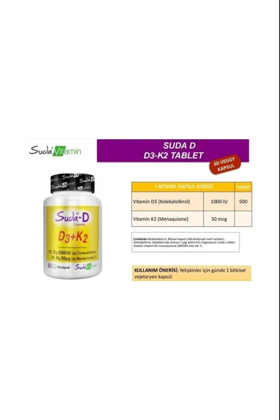 Suda Vitamin D3+K2 Vitamini 60  Kapsül 3 Adet - Resim 2