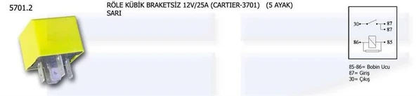 RÖLE KÜBİK 12V/25A BRAKETLİ 3701 ürün görseli 1