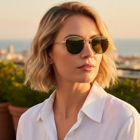 Daniel Klein DK3263-2 Yeşil Gold Metal Design Yuvarlak Oval Polarize Camlı Unisex Güneş Gözlüğü ürün görseli 1