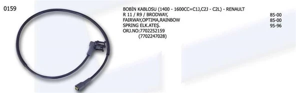 BOBİN KABLOSU 7702252159 RENAULT R9/11 FAİRWAY OPTİMA SPRING ELK ATŞ 7702247028 ürün görseli 1