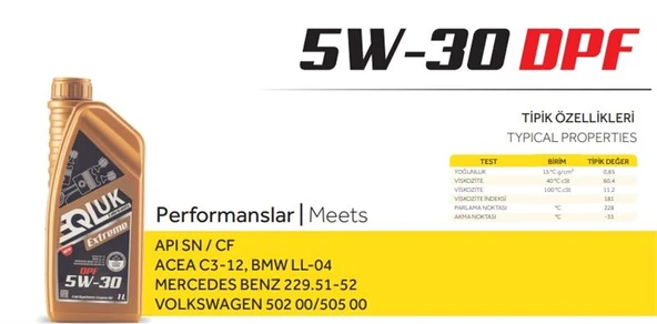 1 LİTRE 5W30 MOTOR YAĞI  (PALETTE 72 KOLİ) ürün görseli 1