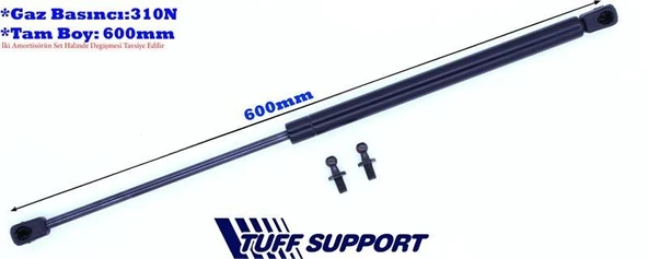 BAGAJ AMORTİSÖRÜ FIAT DKŞ KARTAL SLX 97- PLASTİK MAFSALLI  (UZUNLUK=600mm BASINÇ=310N) ürün görseli 1