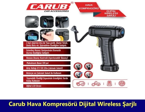 CARUB HAVA KOMPRESÖRÜ DİJİTAL WİRELESS ŞARJLI ürün görseli 1
