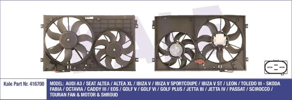 FAN MOTORU DAVLUMBAZLI ÇİFTLİ VW CADDY III GOLF V VI JETTA III/JETTA IV/PASSAT(200/150W 360/295MM) ürün görseli 1