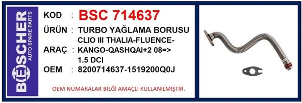 TURBO YAĞLAMA BORUSU CLIO III THALIA-FLUENCE-KNG-QASHQAI+2 08=> 1.5 DCİ ürün görseli 1