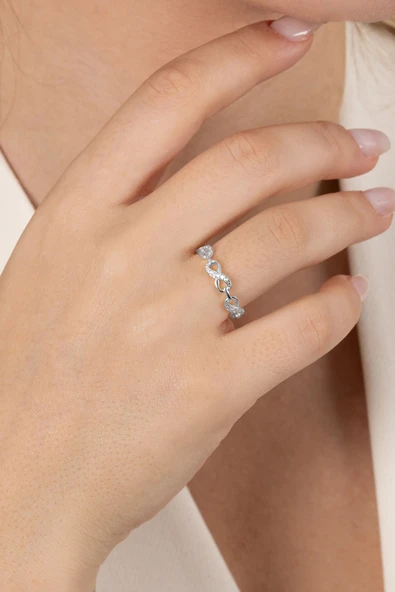 925 ayar gümüş yüzük rodyumlu zirkon taşlı sonsuzluk modeli ayarlamalı yüzük SGTL13131RODAJ ürün görseli 1