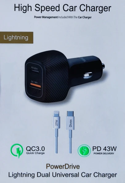 DA-314 Araç Çakmaklık Uyumlu Hızlı Şarj Cihazı PD 43W + Lightning Iphone Kablo Hediye ürün görseli 1