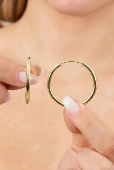 925 ayar gümüş küpe altın yaldızlı büyük boy halka küpe SGTL13150GOLD ürün görseli 1