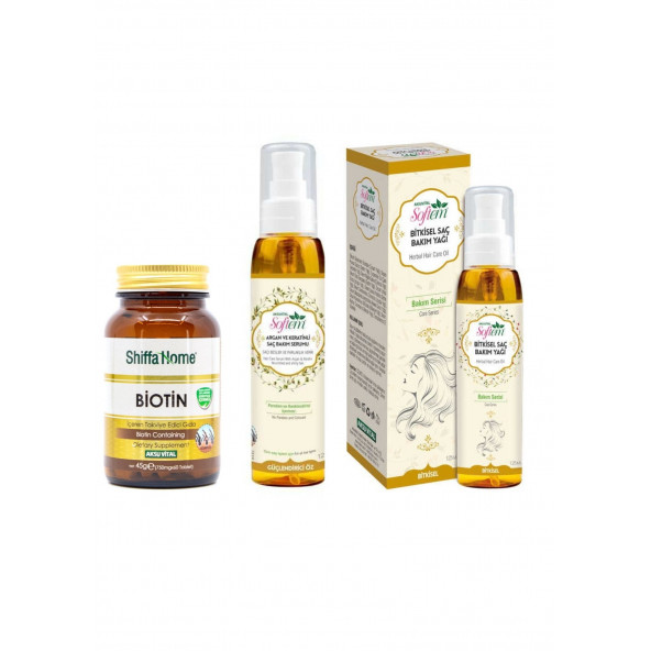 Biotin 60 Tablet 750 mg Argan ve Keratinli Saç Bakım Serumu 125 ml. saç bakım yağı ürün görseli 1