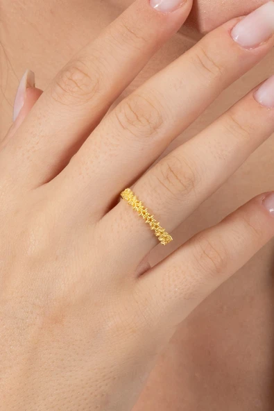 925 ayar gümüş yüzük altın yaldızlı birleşik yıldız silsilesi ayarlamalı yüzük SGTL13123GOLD ürün görseli 1