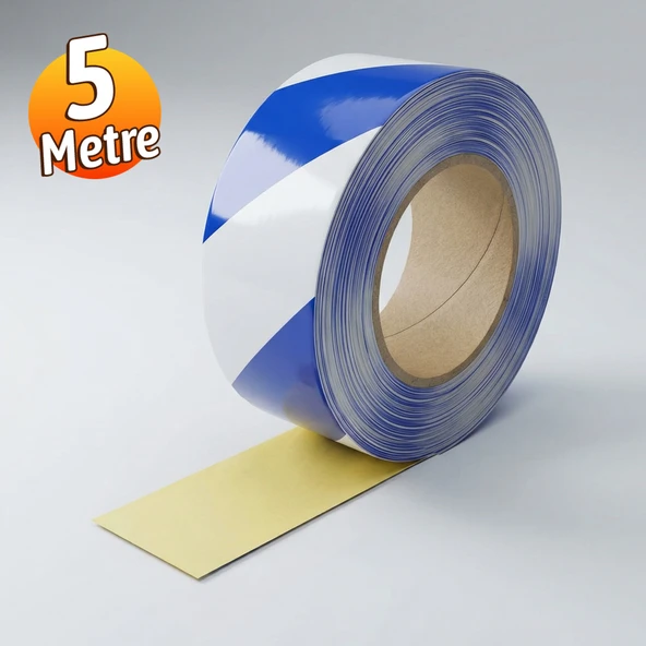 Mavi Beyaz Reflektörlü Bant 5cm x 5m Gece Görünürlüğü Artıran Güçlü Yapışkanlı Güvenlik Uyarı Şeridi ürün görseli 1