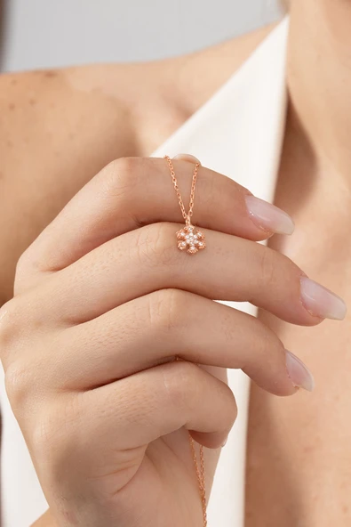 925 ayar gümüş kolye rose  zirkon taşlı kar tanesi kolye SGTL13148ROSE ürün görseli 1