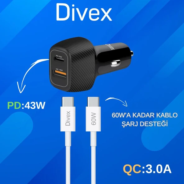 DA-312 Araç Çakmaklık Uyumlu Hızlı Şarj Cihazı PD 43W + Type-C Kablo Hediye ürün görseli 1