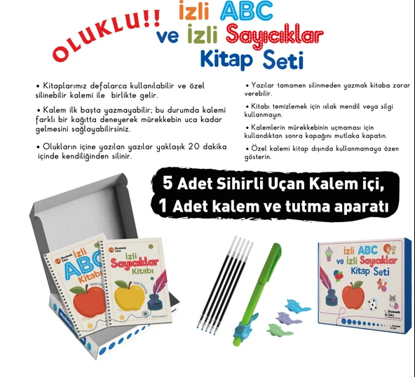 İzli Abc ve Sayıcıklar Kitabları Oluklu Seti (1AdetSihirliUçanKalem-TutmaAparatı, 5  Adet Kalem İçi) ürün görseli 1
