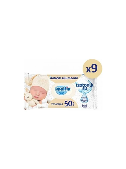 Molfix İzotonik Sulu Yenidoğan 50 Yaprak 9'lu Paket Islak Mendil ürün görseli 1