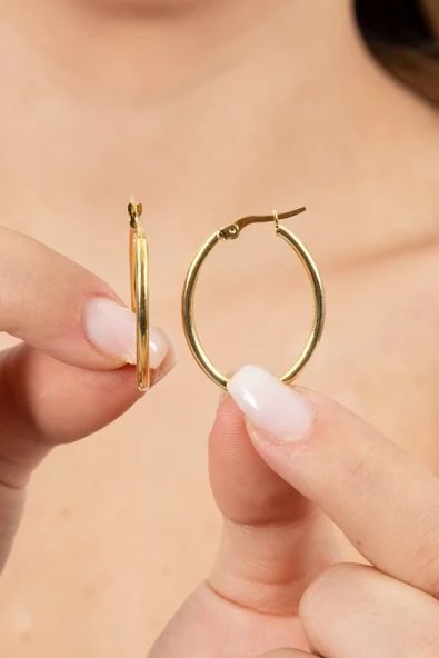 925 ayar gümüş küpe altın yaldızlı oval şekilli şarnel halka küpe SGTL13156GOLD ürün görseli 1