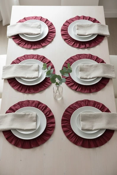Bordo ( Kırmızı ) Pamuklu Fırfırlı Supla 6'lı Set Amerikan Servis 33 Cm Çap Supla 6'lı ürün görseli 1