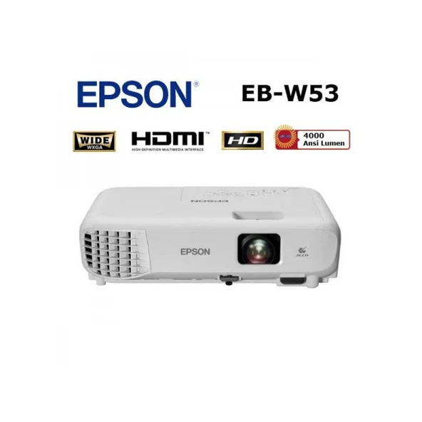 Epson EB-W53 WXGA 1280x800 4000 Ansı HDMI Projeksiyon – Kompakt ve Yüksek Performanslı Görüntüleme ürün görseli 1