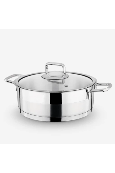 Lines Silver 26 cm Çelik Tencere – Cam Kapaklı Basık Model ürün görseli 1