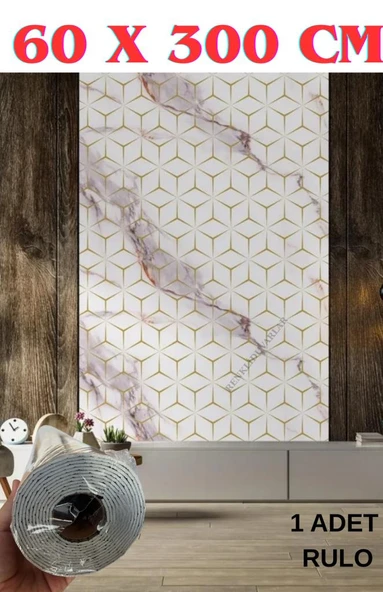 60cmx300cm Tek Parça Yapışkanlı Rulo Mermer Desenli Duvar Paneli Kağıdı Silinebilir CF-1008-RİVO ürün görseli 1