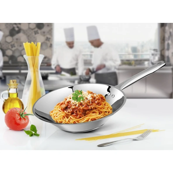LİNES 28 CM CHEF ÇELİK WOK TAVA METAL KULP - Resim 2