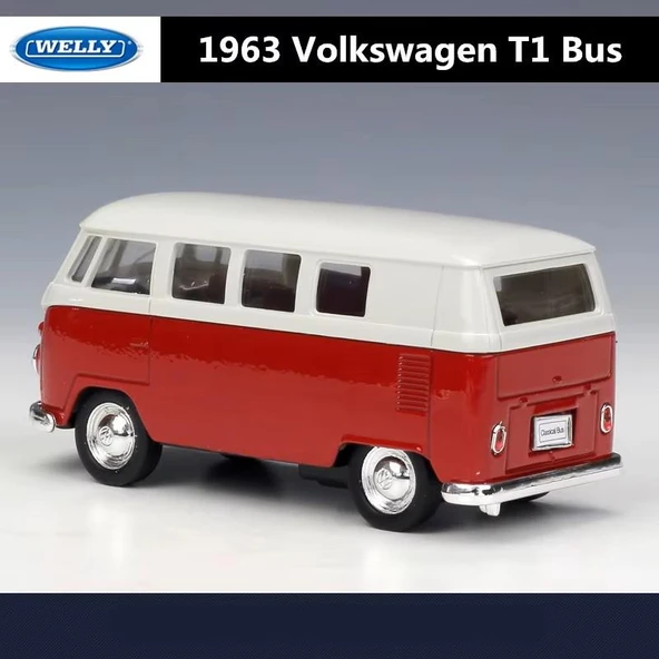 Welly 1963 Volkswagen T1 Bus (Kırmızı) 1/24 Model Araba ürün görseli 1