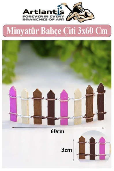Minyatür Renkli Bahçe Çiti 3x60 cm 1 Adet Mini Bahçe Çit Teraryum Okul Proje Ev Çit Renkli Ahşap Çit ürün görseli 1